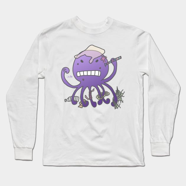 Angry octopus annoyed by plastics Long Sleeve T-Shirt by TheAlbinoSnowman